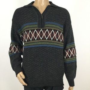 👛 (ANY 2/$20) Vintage ARNOLD PALMER 1/4 Zip Diamond Motif Sweater, Large